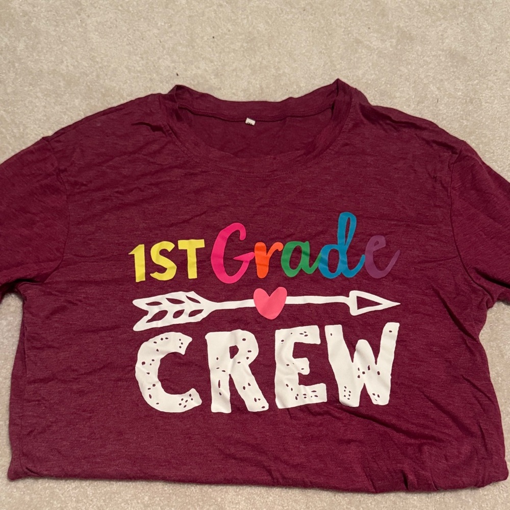 M Adult 1st Grade Crew Teacher T-Shirt - Maroon